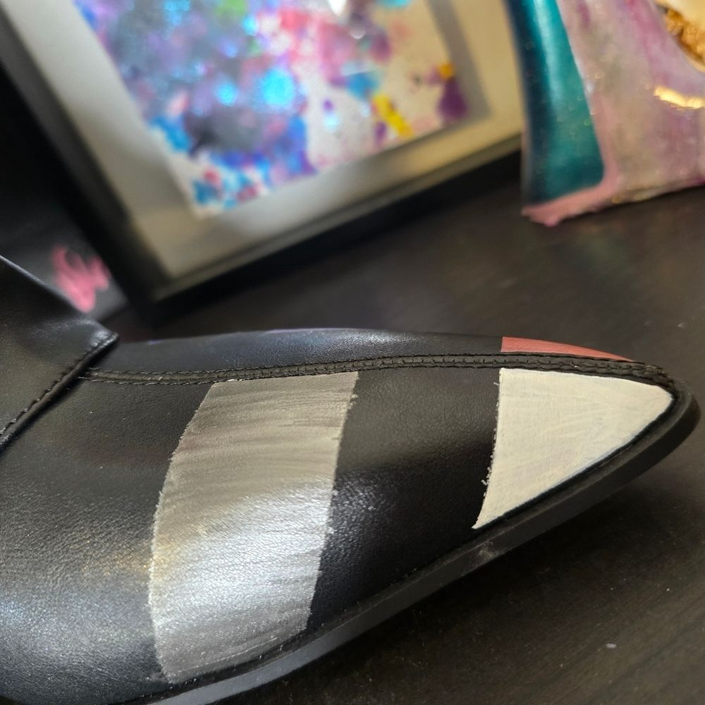 HANDCRAFTED Upcycled Abstract Ankle Boots HANDPAINTED Kitten Heel Slouch Booties - Picture 10 of 16